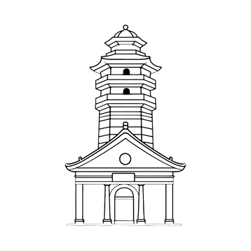 简约钟楼教堂建筑线稿