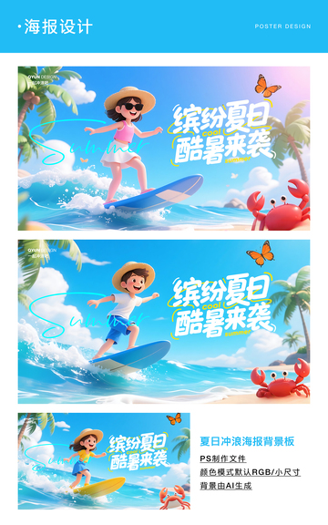 夏日冲浪海报背景板