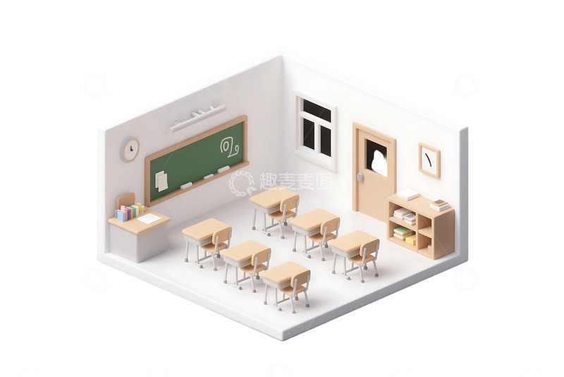 高清大图下载【趣麦麦图】免抠等轴风格教室场景插图 