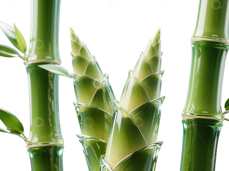 高清大图下载【趣麦麦图】免抠风格，玻璃质感，竹子，竹笋 