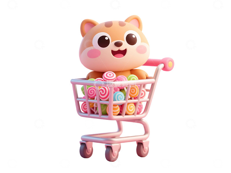 高清大图下载【趣麦麦图】免抠购物车在粉色的空旷背景上 