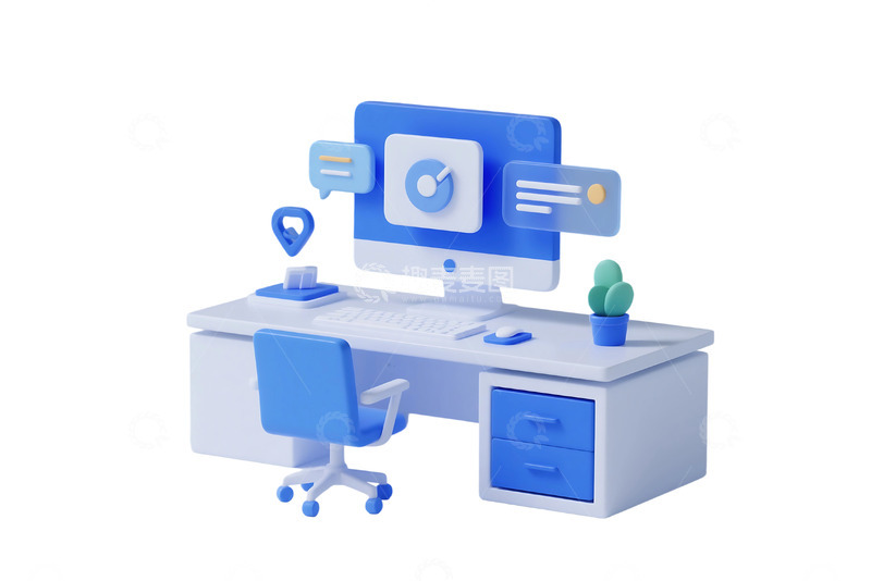 高清大图下载【趣麦麦图】免抠蓝色线上办公科技主题元素 
