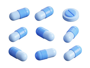 免抠逼真的蓝色医药药丸图标集 1