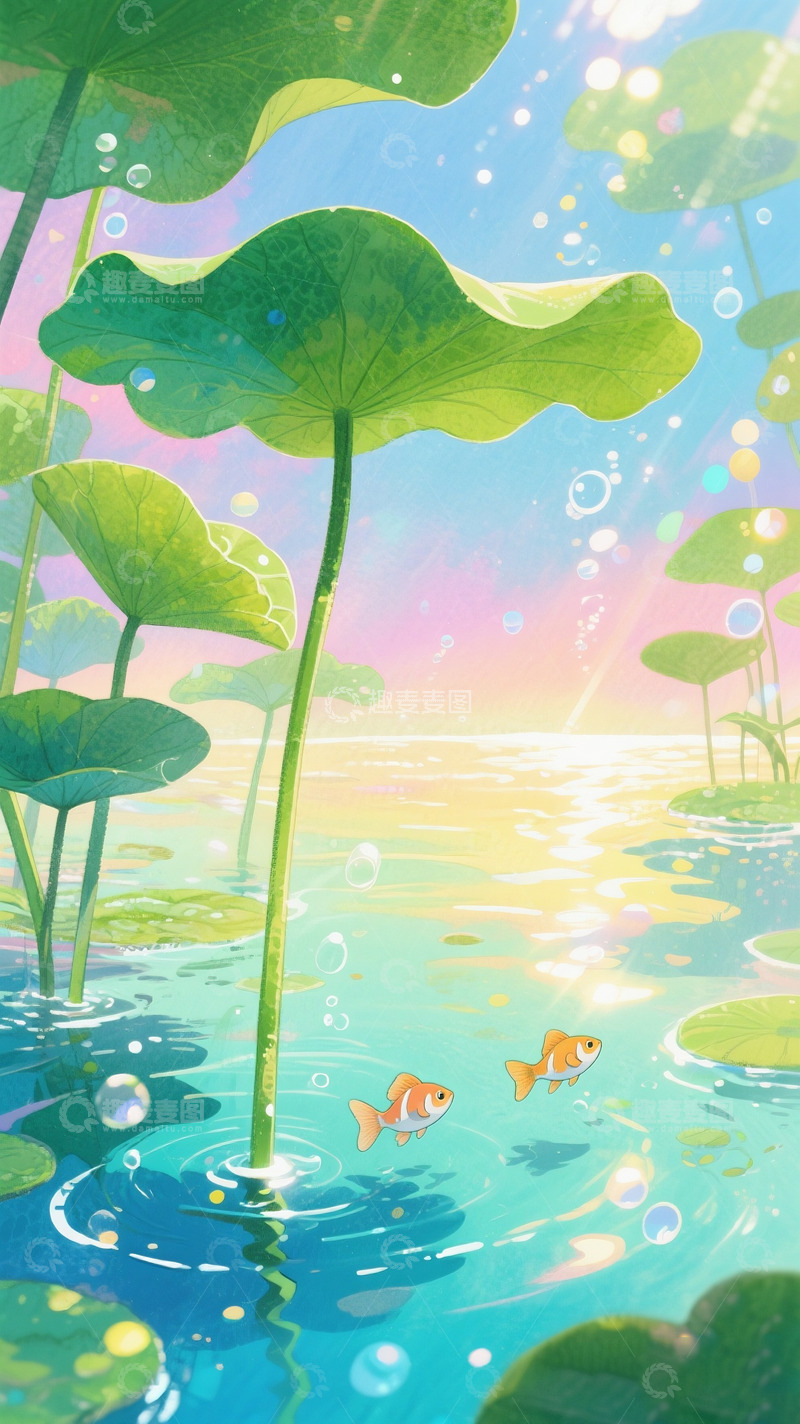 高清大图下载【趣麦麦图】夏天大暑小暑处暑插画海报荷花水池背景12