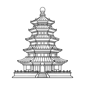 简约矢量黑白塔楼建筑线稿