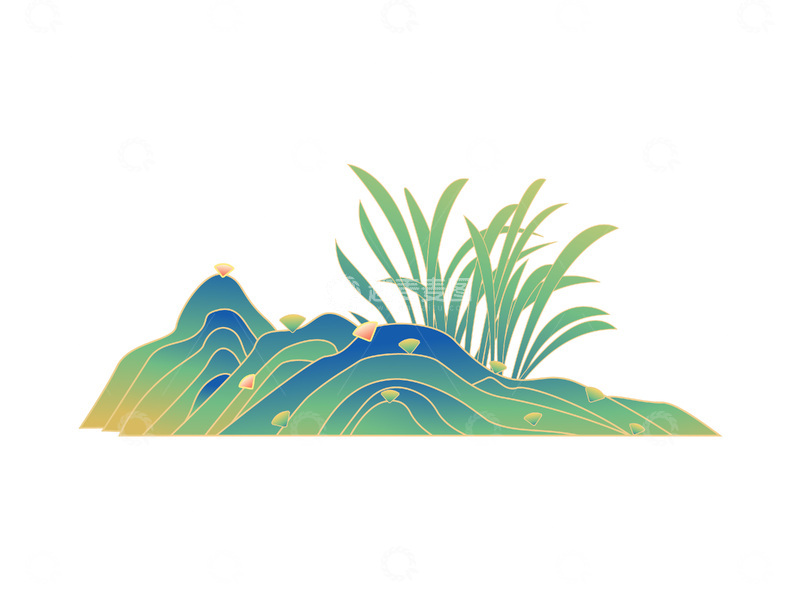 源文件下载【趣麦麦图】彩绘卡通山石石头草丛青草植物