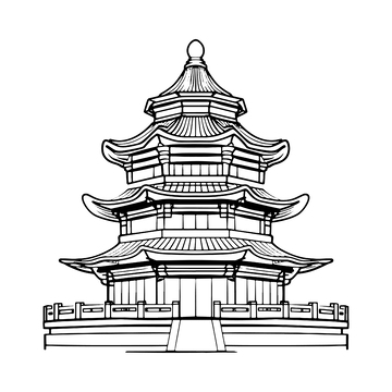 矢量塔楼凉亭建筑线稿