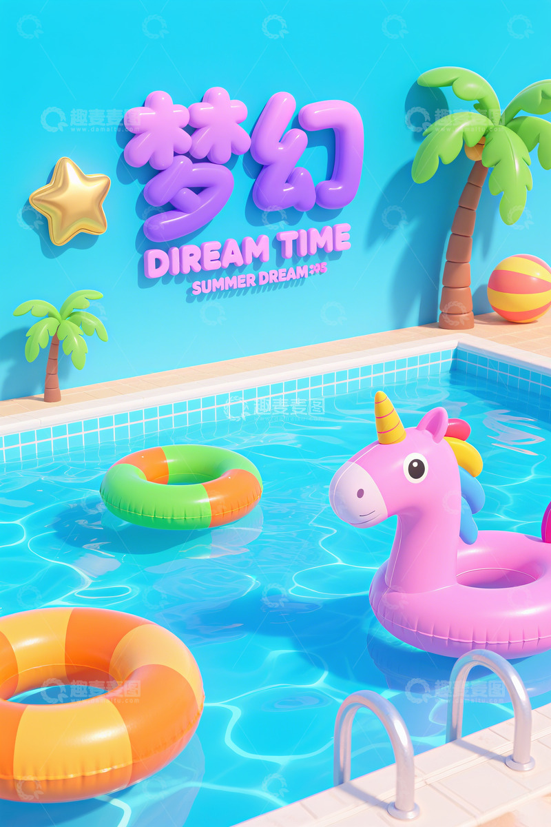 高清大图下载【趣麦麦图】大暑清凉夏日梦幻泳池派对1