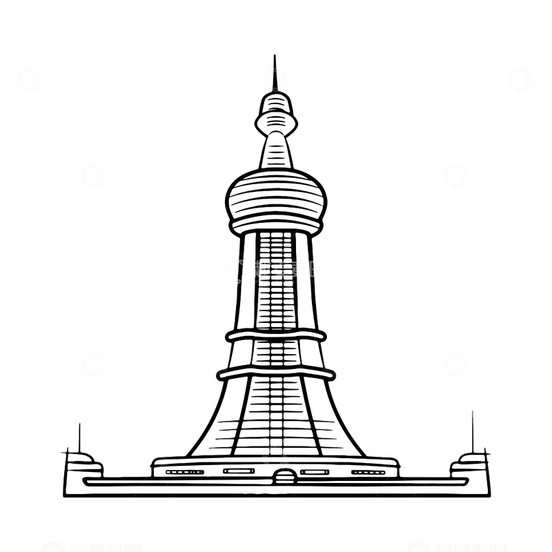 矢量城市地标建筑线稿