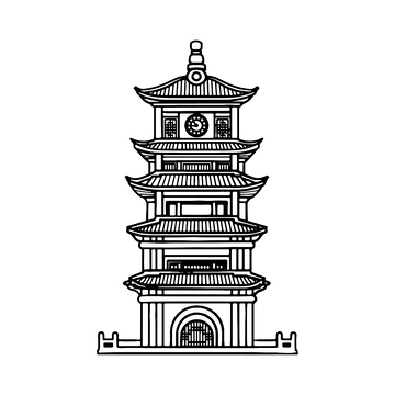 矢量钟楼凉亭建筑线稿