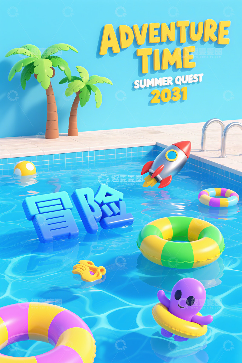 高清大图下载【趣麦麦图】大暑清凉夏日梦幻泳池派对123