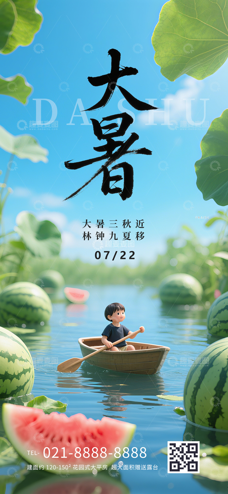 源文件下载【趣麦麦图】大暑节气地产营销借势手机创意海报