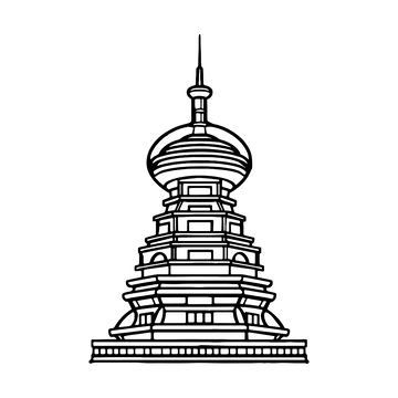 黑白简约佛塔线稿