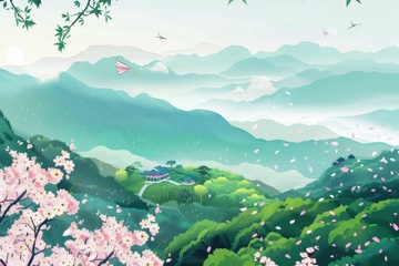 远山青山插画风景