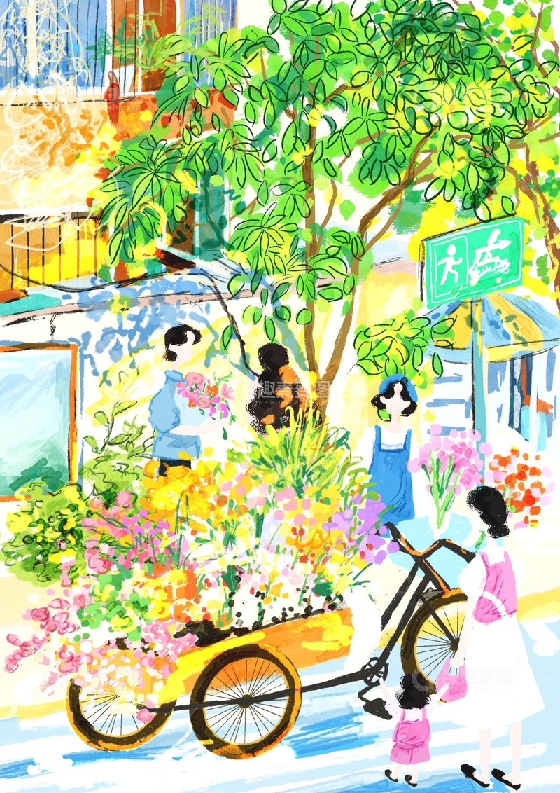 高清大图下载【趣麦麦图】街道上的夏日风景