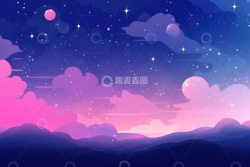 高清大图下载【趣麦麦图】水彩手绘夜色美景