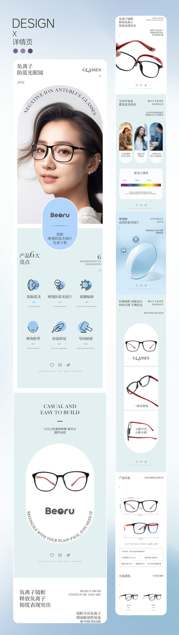 成人防蓝光眼镜产品详情页设计