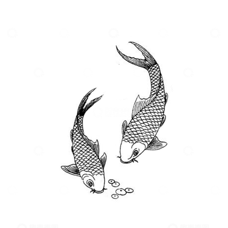 源文件下载【趣麦麦图】年年有余 年年有鱼 水墨 国风 简笔画