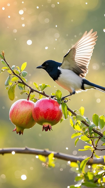 枝头上的石榴喜鹊12