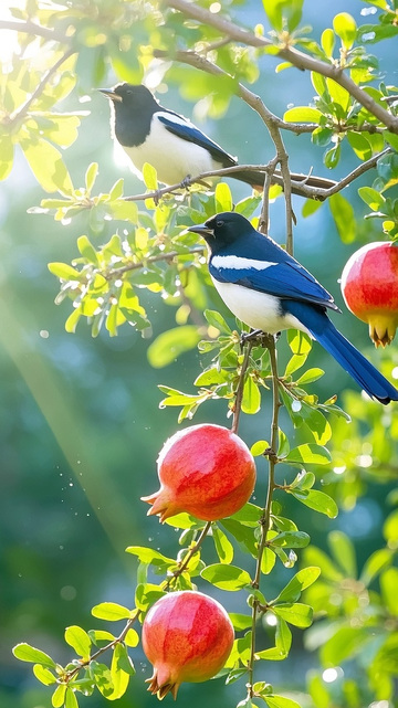 枝头上的石榴喜鹊1