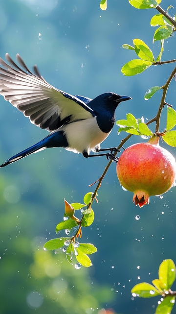 枝头上的石榴喜鹊5