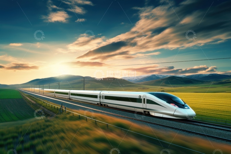 高清大图下载【趣麦麦图】行驶在户外荒野上的高铁