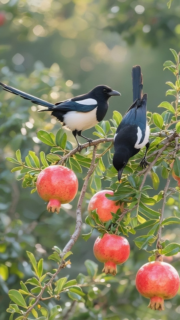 枝头上的石榴喜鹊13
