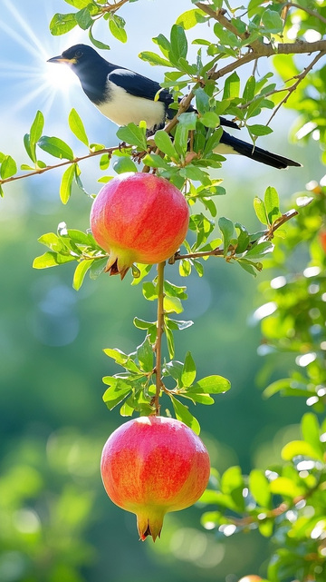 枝头上的石榴喜鹊2
