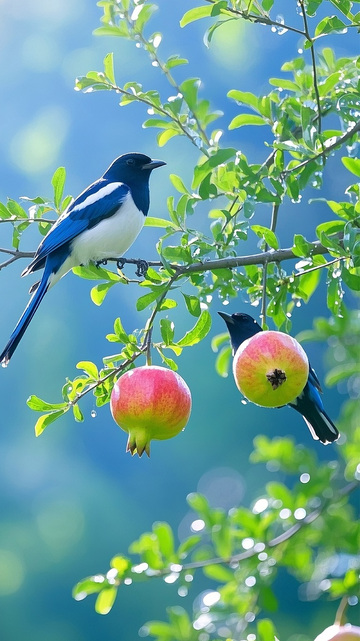 枝头上的石榴喜鹊9