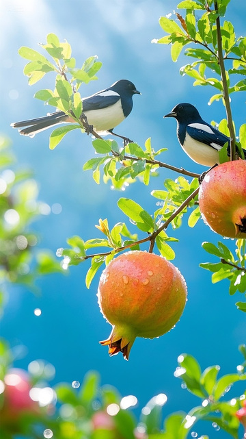 枝头上的石榴喜鹊10