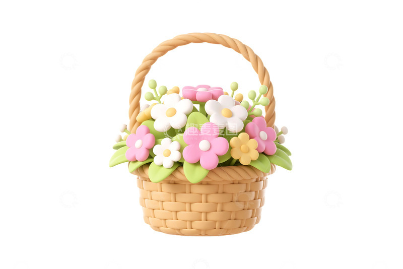 高清大图下载【趣麦麦图】免抠3d渲染的卡通清新花篮 