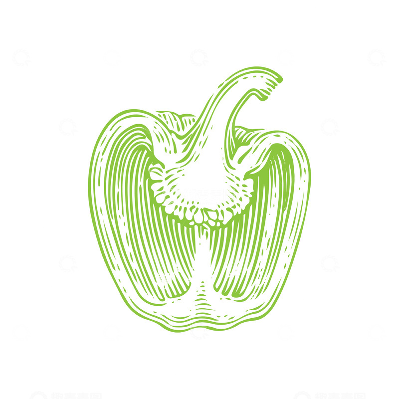 源文件下载【趣麦麦图】-青椒菜椒辣椒蔬菜线稿插画版画木刻画