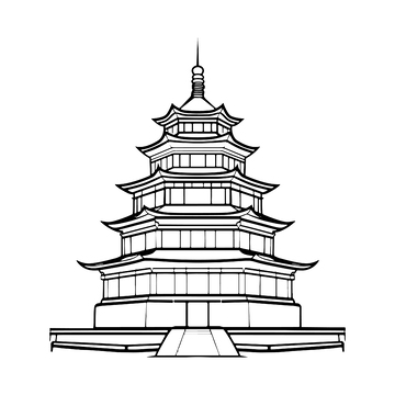 黑白塔楼建筑线稿