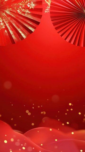 大红色折扇简约背景