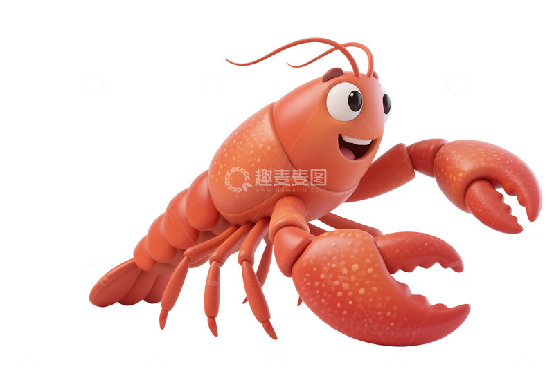 高清大图下载【趣麦麦图】免抠3D渲染的卡通小龙虾 