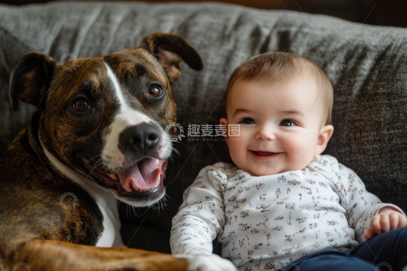 高清大图下载【趣麦麦图】可爱的小婴儿和宠物狗