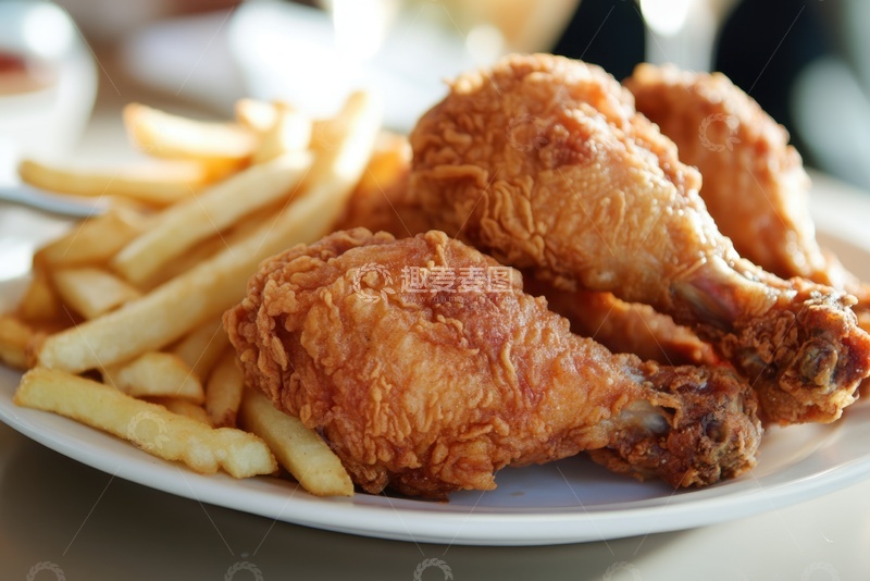 高清大图下载【趣麦麦图】一盘炸鸡腿和炸薯条