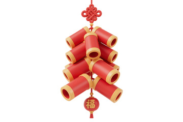 免抠3D立体春节鞭炮挂件元素 