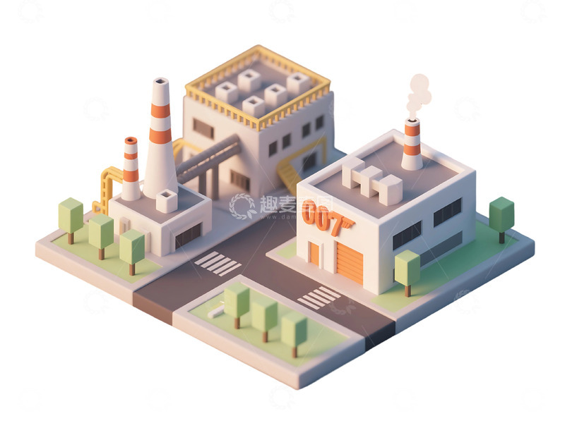 高清大图下载【趣麦麦图】免抠3D等距工厂007 
