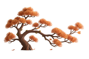 免抠3D立体秋天中国风松树枝元素 