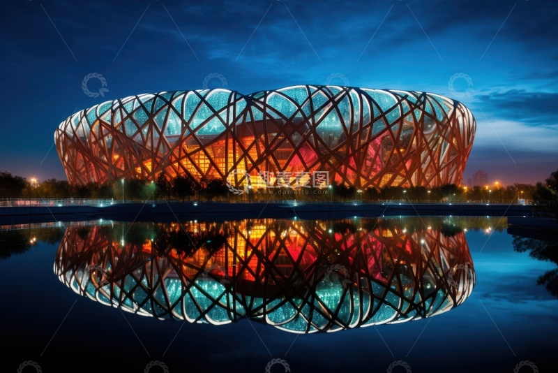 高清大图下载【趣麦麦图】夜晚的鸟巢建筑景色