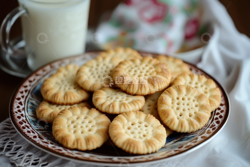 高清大图下载【趣麦麦图】一盘美味的饼干牛奶