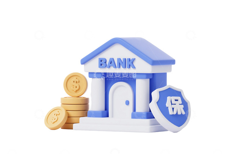 高清大图下载【趣麦麦图】免抠3D金融理财保险银行元素插画 