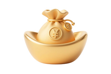 免抠3D钱袋金元宝插画 