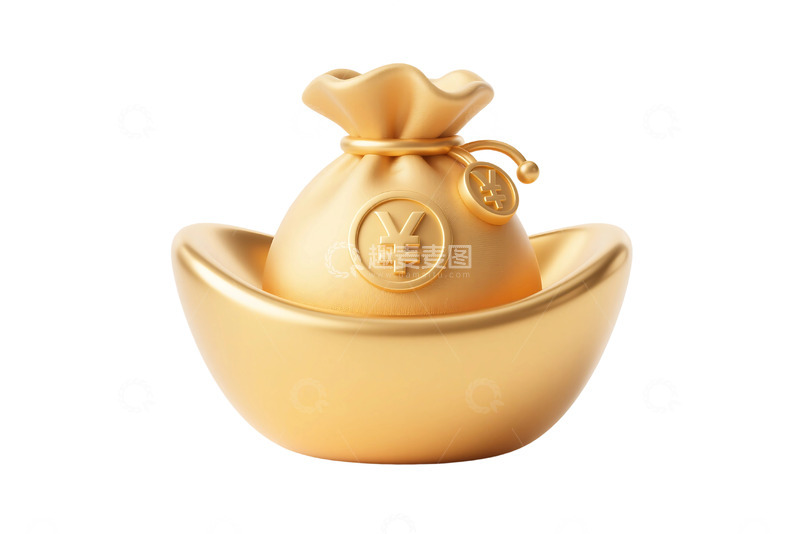 高清大图下载【趣麦麦图】免抠3D钱袋金元宝插画 