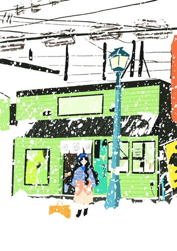 冬季节日创作漫天飞雪冰激凌商店