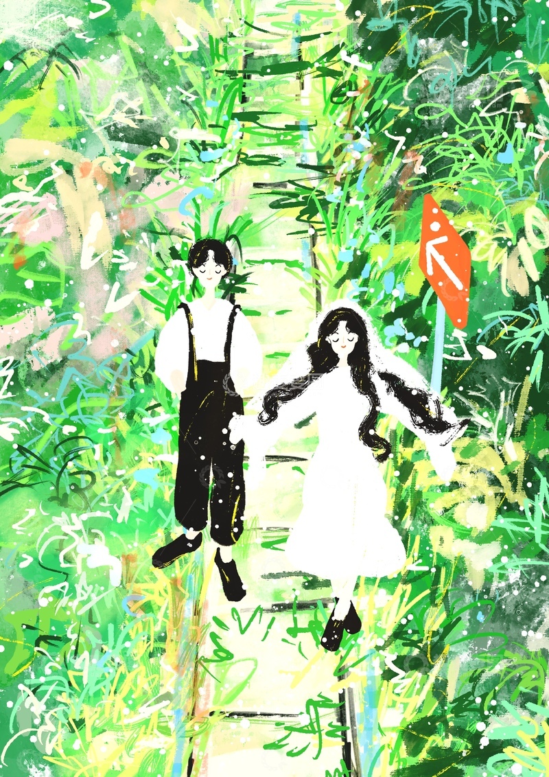 高清大图下载【趣麦麦图】原创治愈插画作品素材夏天约会
