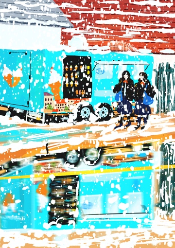 冬季节日创作漫天飞雪朋友出行