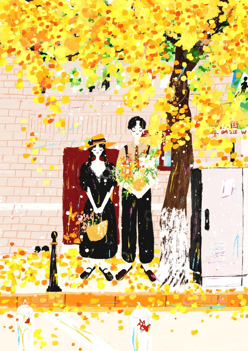 高清大图下载【趣麦麦图】原创治愈插画作品素材情侣约会