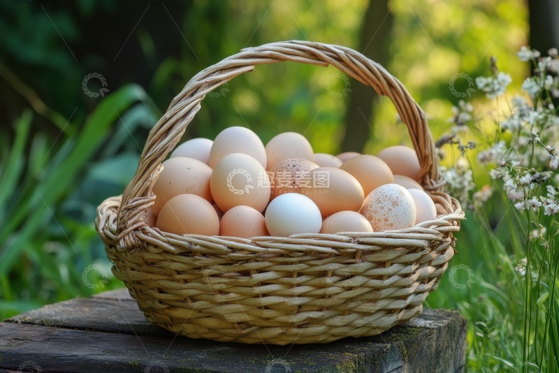 高清大图下载【趣麦麦图】放在户外的一篮子鲜鸡蛋